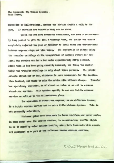 Report - Report of the Street Railway Commission to the 
Honorable Common Council on the Miller-Schorn System