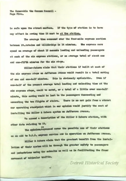 Report - Report of the Street Railway Commission to the 
Honorable Common Council on the Miller-Schorn System