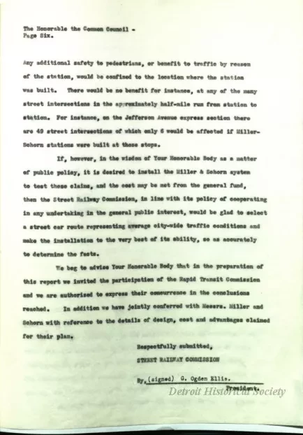 Report - Report of the Street Railway Commission to the 
Honorable Common Council on the Miller-Schorn System