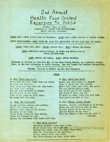 Ad, Print - 2nd Annual Health Food Dealers' Excursion to Bob-Lo