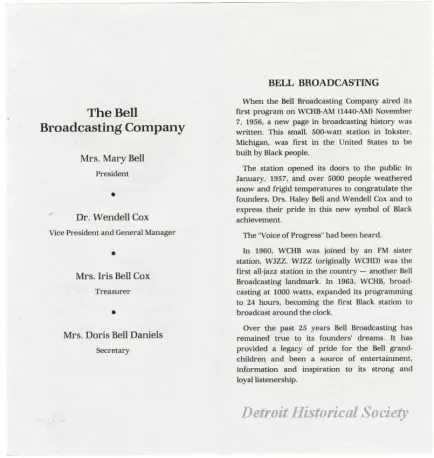 Pamphlet - Twenty-Fifth Anniversary Celebration, November 7, 1981, Detroit Historical Museum.