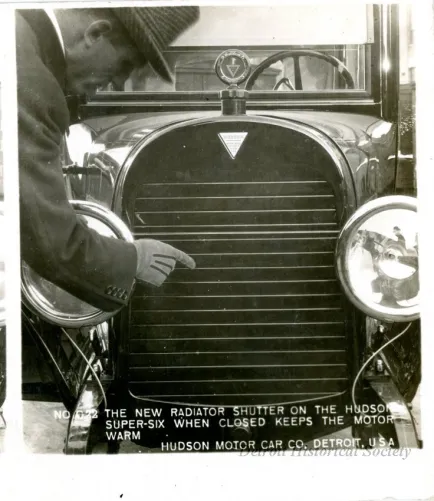 Stereograph - The New Radiator Shutter On The Hudson Super-Six When Closed Keeps The Motor Warm, Hudson Motor Car Co, Detroit, USA