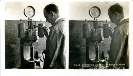 Stereograph - Determining Hardness Of Metals By Means Of Brinell Testing Machine, Hudson Motor Car Co, Detroit, USA