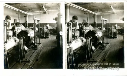 Stereograph - Laboratory Dynamometer Test Of Hudson Super-Six Motor, Hudson Motor Car Co, Detroit, USA