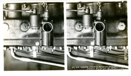Stereograph - Hudson Super-Six Patented Carburetor, Hudson Motor Car Co, Detroit, USA