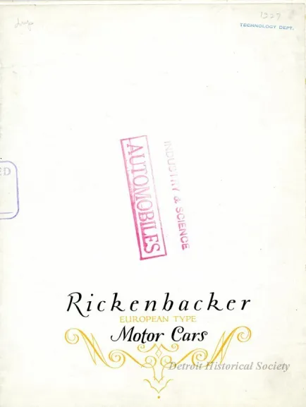 Booklet - Rickenbacker
European Type
Motor Cars