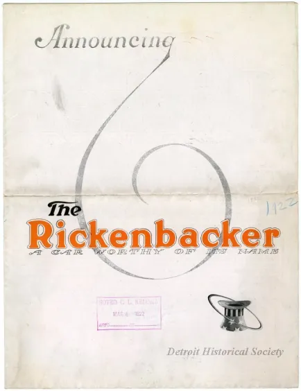 Catalog, Sales - Announcing The Rickenbacker
A Car Worthy of Its Name