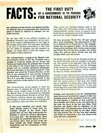 Flier, Political - FACTS: The First Duty of a Government is to Provide for National Security