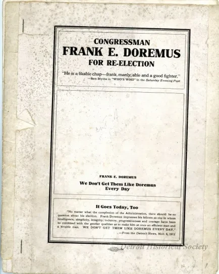Booklet - Congressman Frank E. Doremus For Re-Election