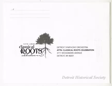 Invitation - 2014 Invitation for the  Detroit Symphony Orchestra 14th Annual Classical Roots Celebration