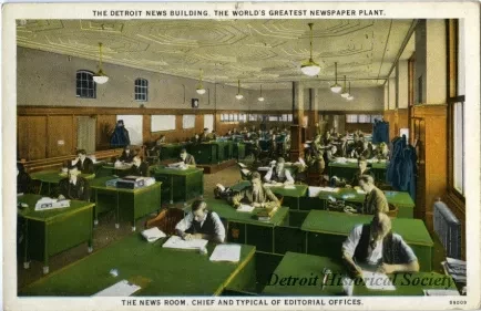 Postcard - The Detroit News Building, The World's Greatest Newspaper Plant
The News Room, Chief and Typical of the Editorial Offices