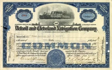 Certificate, Stock - Detroit and Cleveland Navigation Company