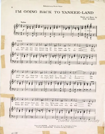 Music, Sheet - I'm Going Back to Yankee Land