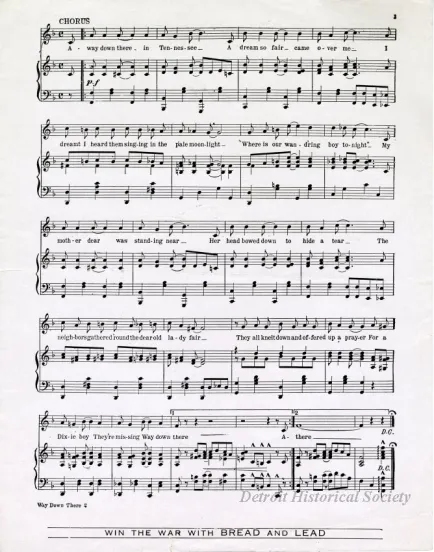 Music, Sheet - Way Down There, A Dixie Boy is Missing