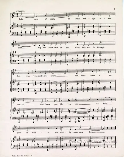 Music, Sheet - Take Care of Mother While Daddy's Over There