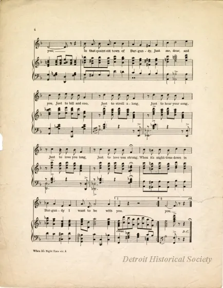 Music, Sheet - When It's Night Time Down in Burgundy