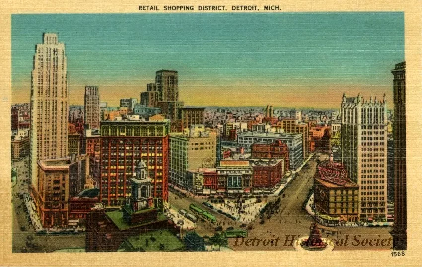 Postcard - Retail Shopping District, Detroit, Mich.