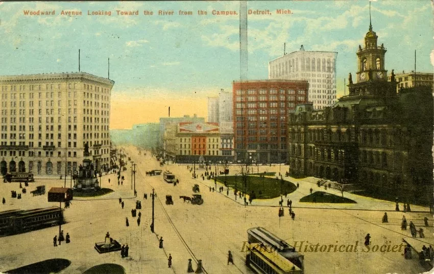 Postcard - Woodward Avenue Looking Toward the River from the Campus, Detroit, Mich.
