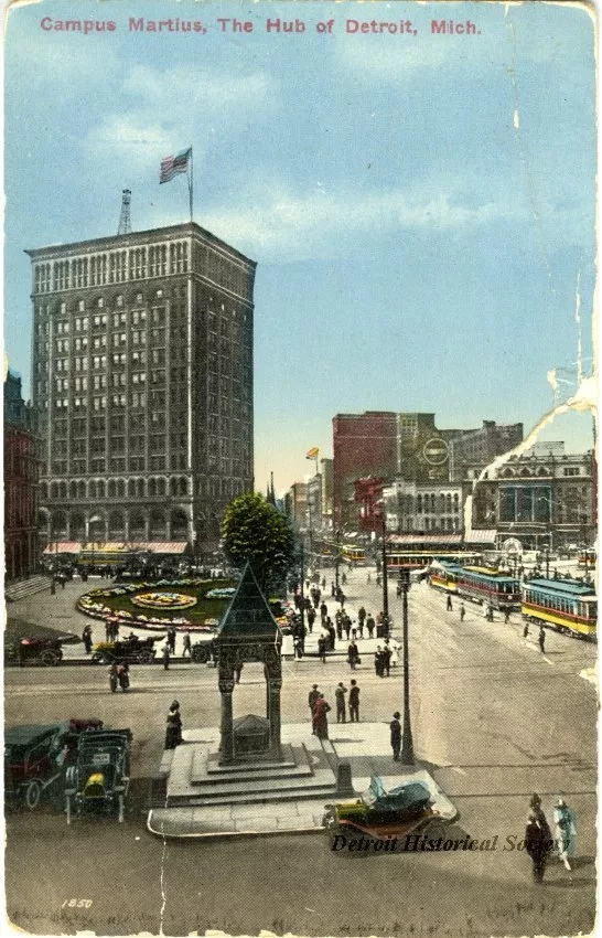 Postcard - Campus Martius, The Hub of Detroit, Mich.