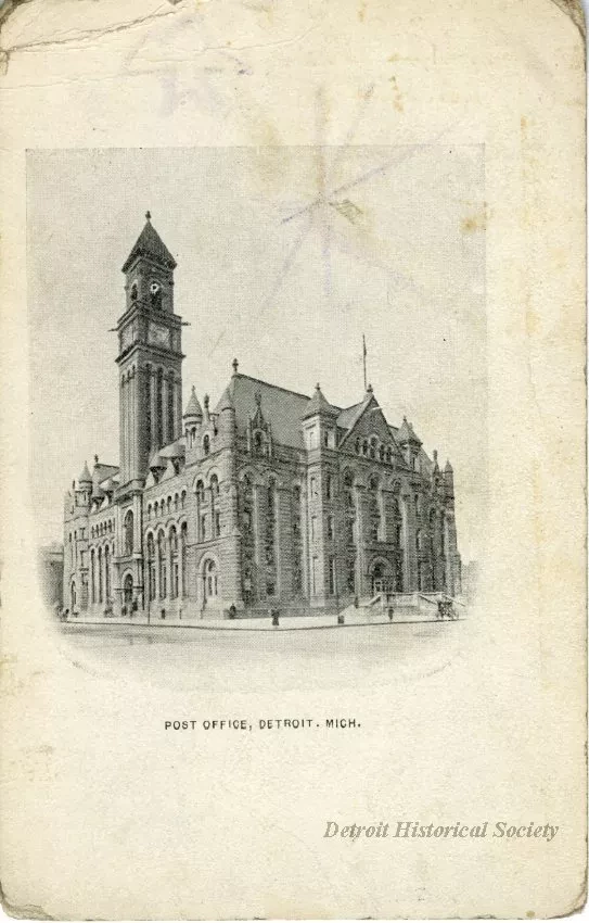 Postcard - Post Office, Detroit, Mich.