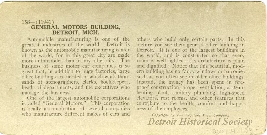 Stereograph - General Motors Office Building, Detroit, Mich.