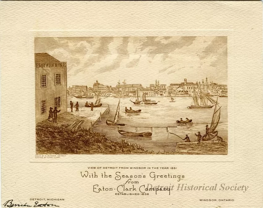 Card, Greeting - View of Detroit from Windsor in the Year 1851