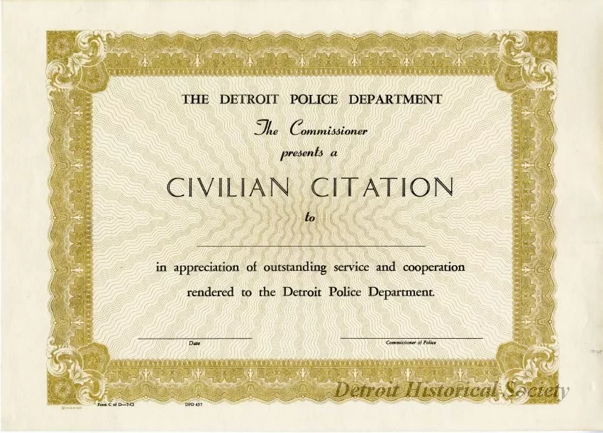 Certificate - The Detroit Police Department
Civilian Citation
