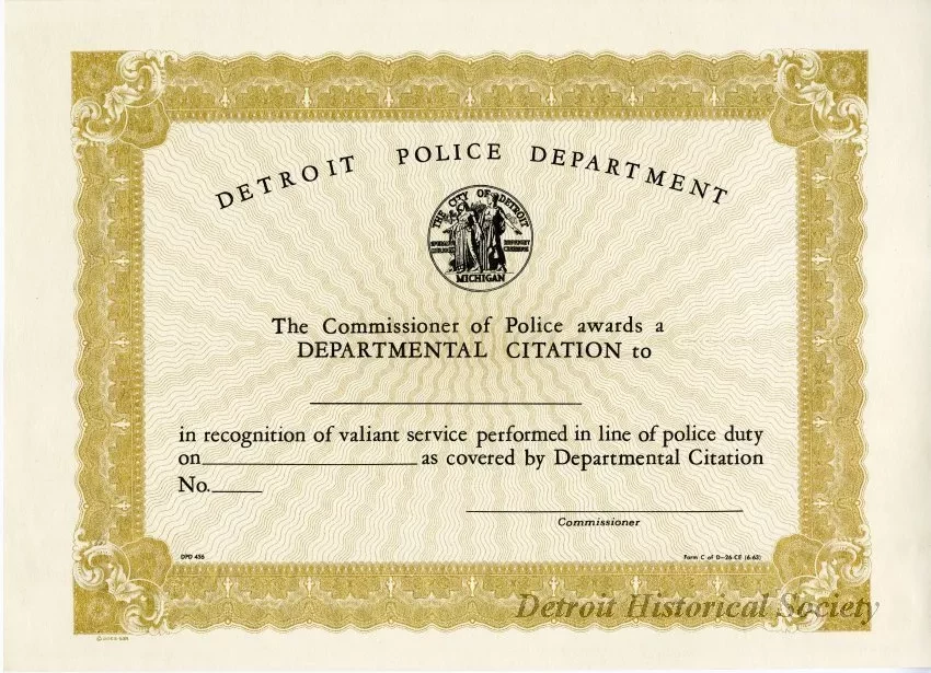 Certificate - Detroit Police Department
Departmental Citation