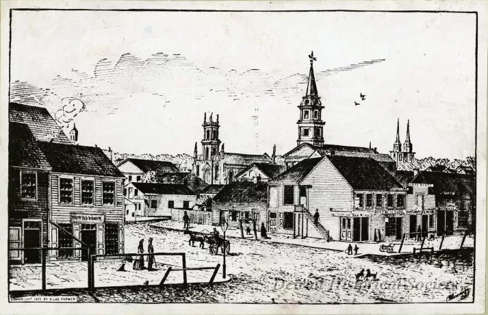 Print - View of the North Side of Jefferson Avenue and Griswold Street in 1837