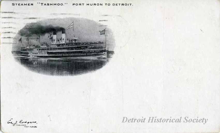 Postcard - Steamer "Tashmoo." Port Huron to Detroit.