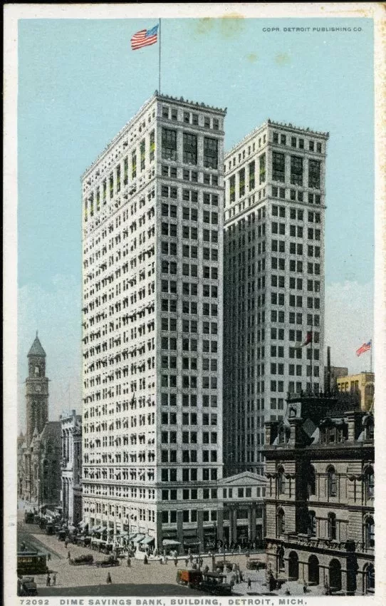 Postcard - Dime Savings Bank, Building, Detroit, Mich.