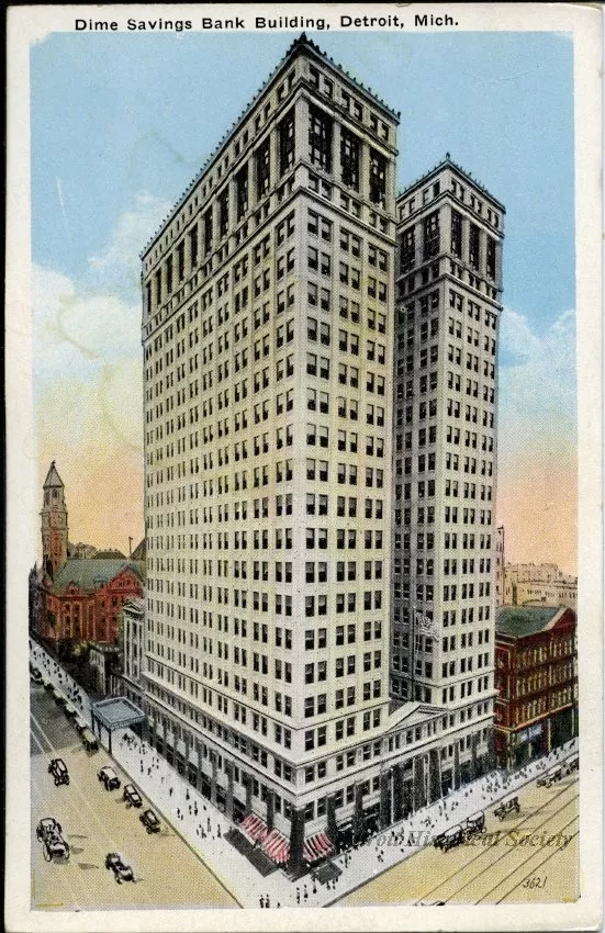 Postcard - Dime Savings Bank Building, Detroit, Mich.