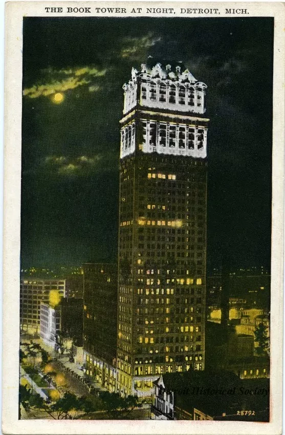 Postcard - The Book Tower At Night, Detroit, Mich. - The Book Tower at Night