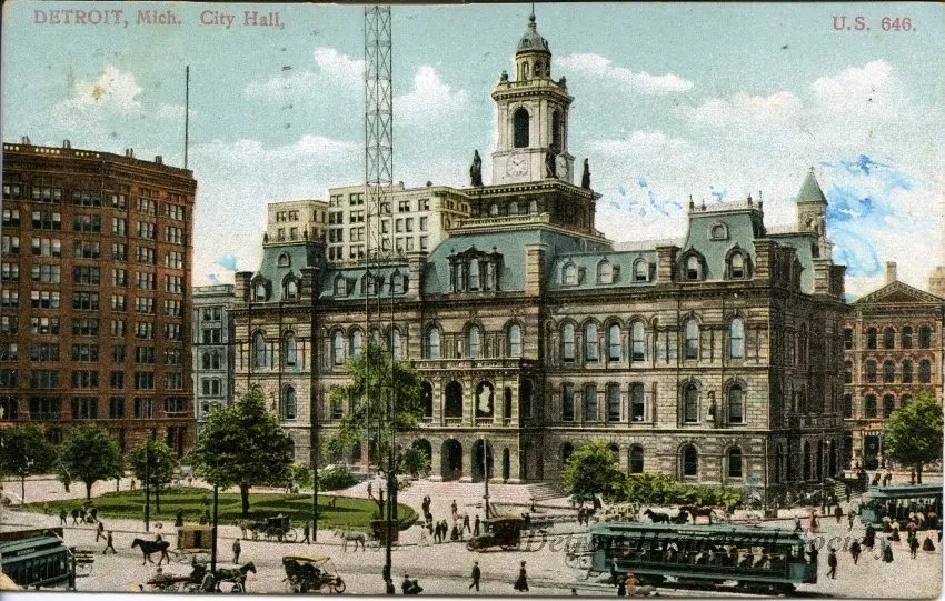 Postcard - Detroit, Mich. City Hall