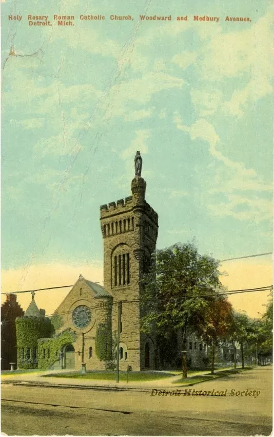 Postcard - Holy Rosary Roman Catholic Church, Woodward and Medbury Avenues, Detroit, Mich.