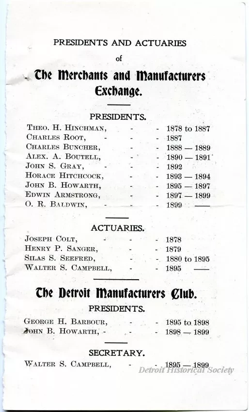 Roster - The Merchant and Manufacturers Exchange