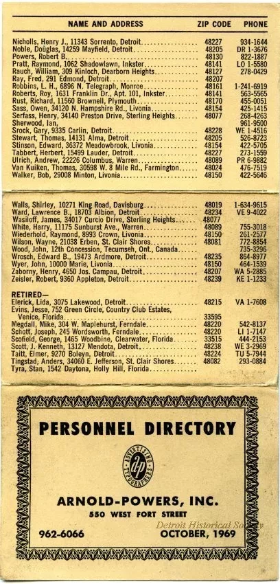Directory, Telephone - Personnel Directory
Arnold-Powers, Inc.