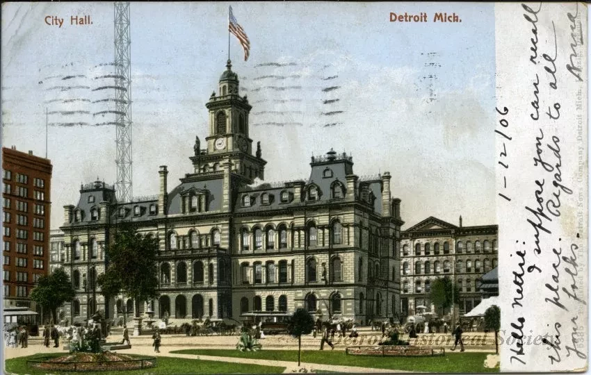Postcard - City Hall. Detroit Mich.