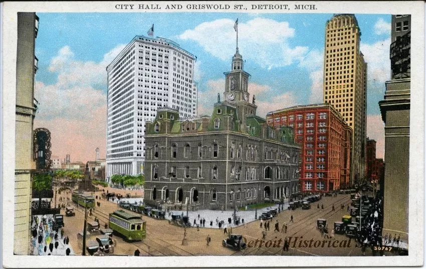 Postcard - City Hall and Griswold St., Detroit, Mich.