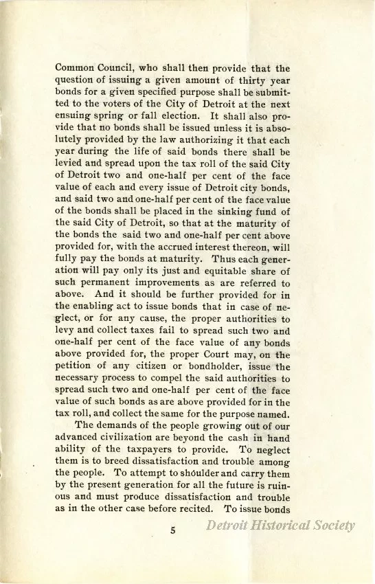 Booklet - Communication of Hon. Wm. C. Maybury on Controller F. A. Blades' Plan for Making Permanent Improvements in the City of Detroit by the Issue of Thhirty Year Four Per Cent Bonds.
