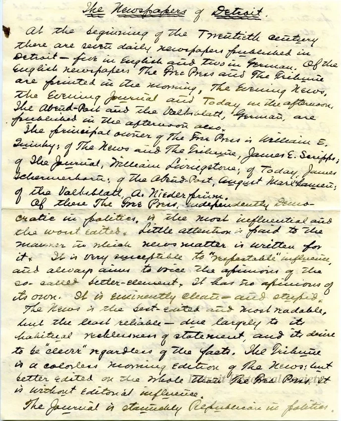 Letter - The Newspapers of Detroit