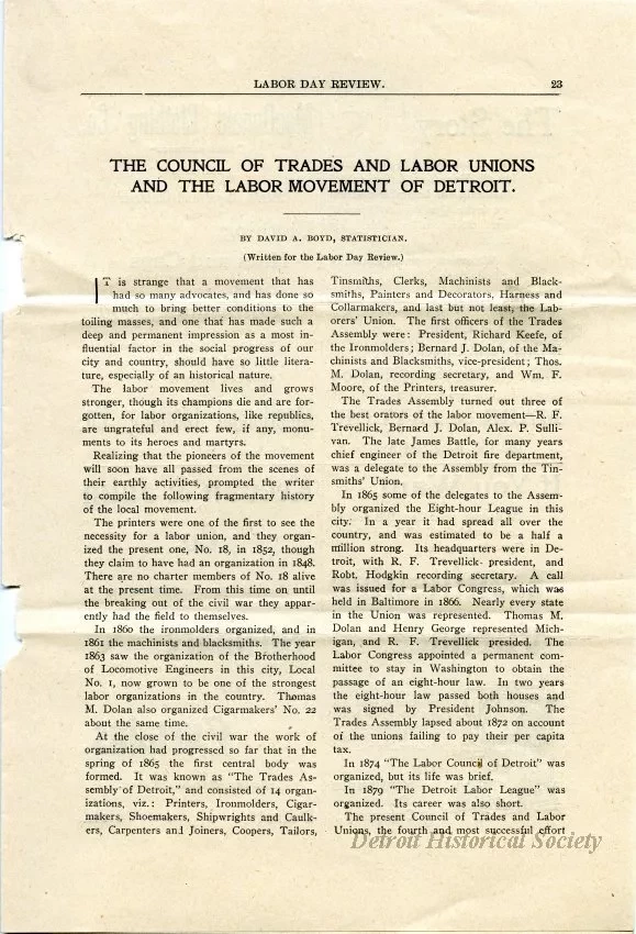 Magazine - The Council of Trades and Labor Unions and the Labor Movement of Detroit