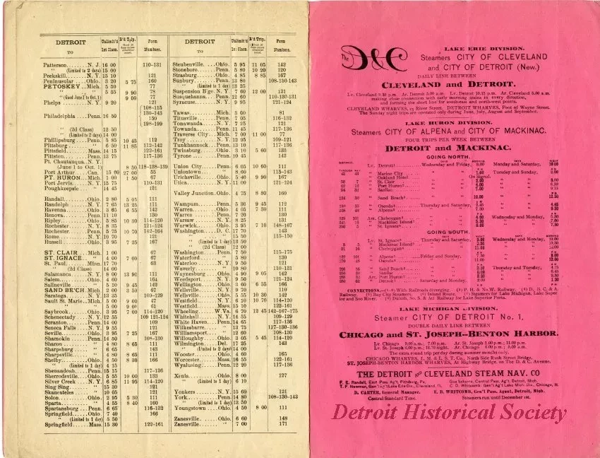 Timetable - Fares from Detroit