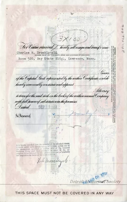 Certificate, Stock