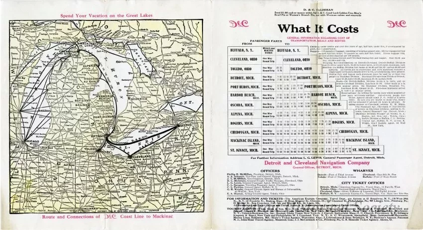 Brochure - D&C Lake Lines, Detroit, Cleveland, Buffalo, Niagara Falls, Toledo, Mackinac Island, and Way Ports