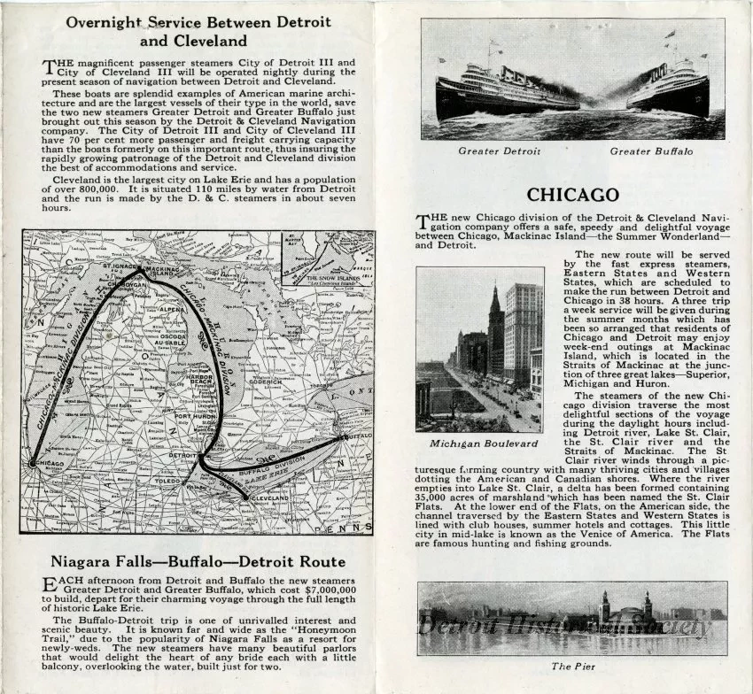 Brochure - D&C Lake Lines, Detroit, Cleveland, Buffalo, Niagara Falls, Mackinac Island, Chicago