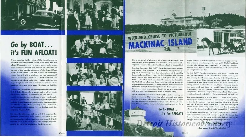 Booklet - Low-Cost All-Expense Great Lakes Cruises, Detroit to Niagara Falls, Mackinac Island, Harbor Springs, Georgian Bay