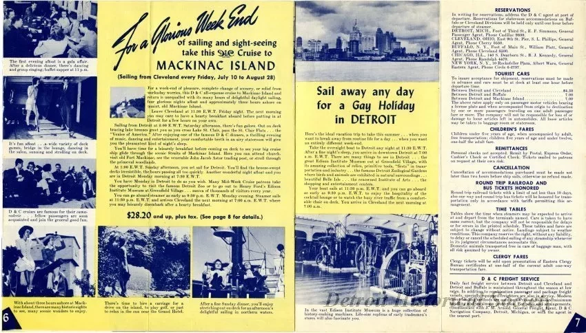 Booklet - D&C Lake Lines Low Cost All-Expense Romance Cruises to Mackinac Island, Harbor Springs, Georgian Bay