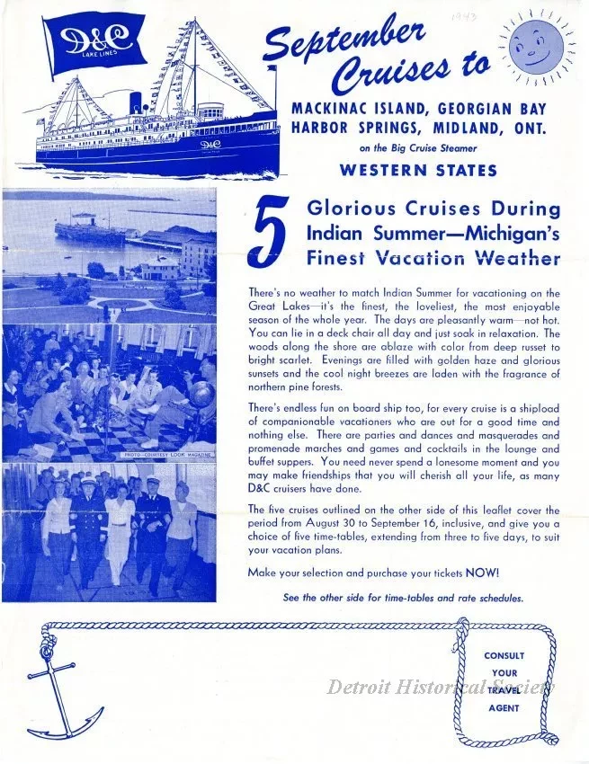 Flyer - September Cruises to Mackinac Island, Georgian Bay, Harbor Springs, Midland, Ontario in the Big Cruise Steamer "WESTERN STATES"