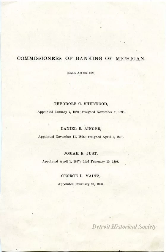 Statement, Financial - Commissioners of Banking in Michigan